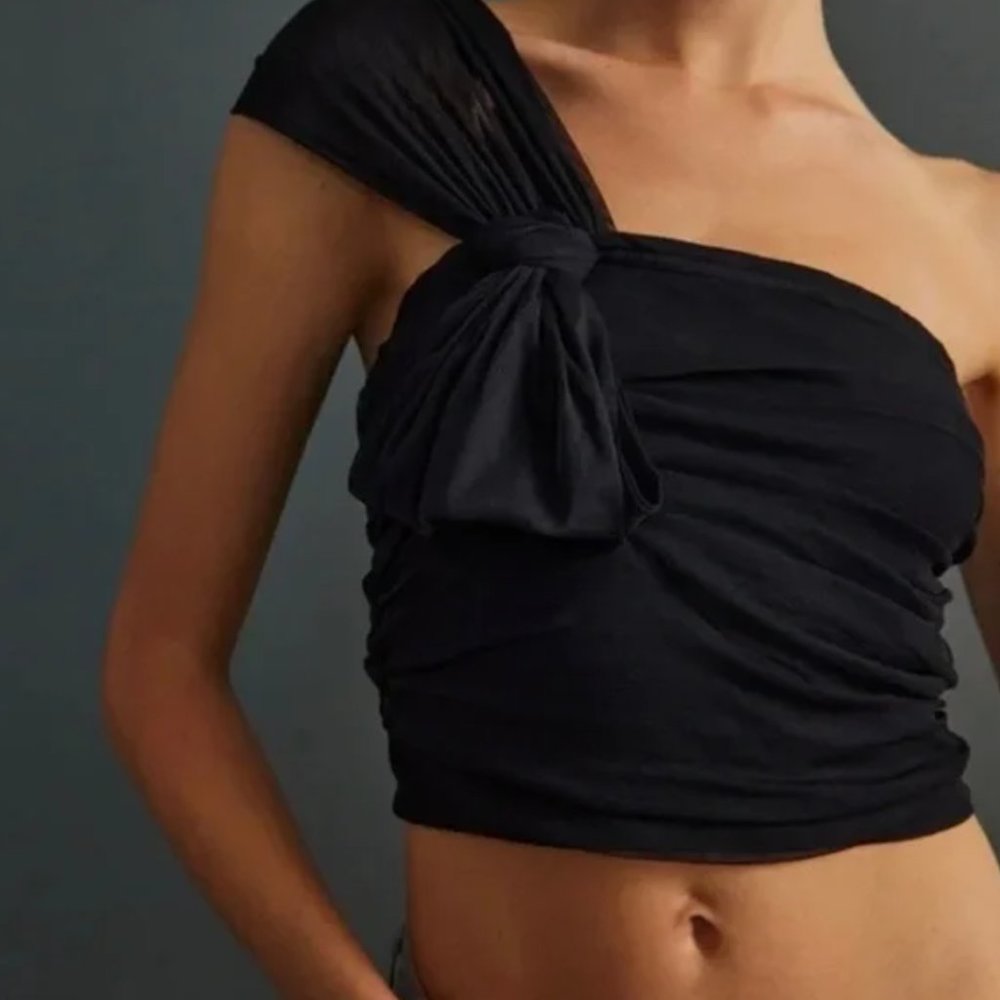 Anthropologie Maeve Black Tulle Bow Cropped Top